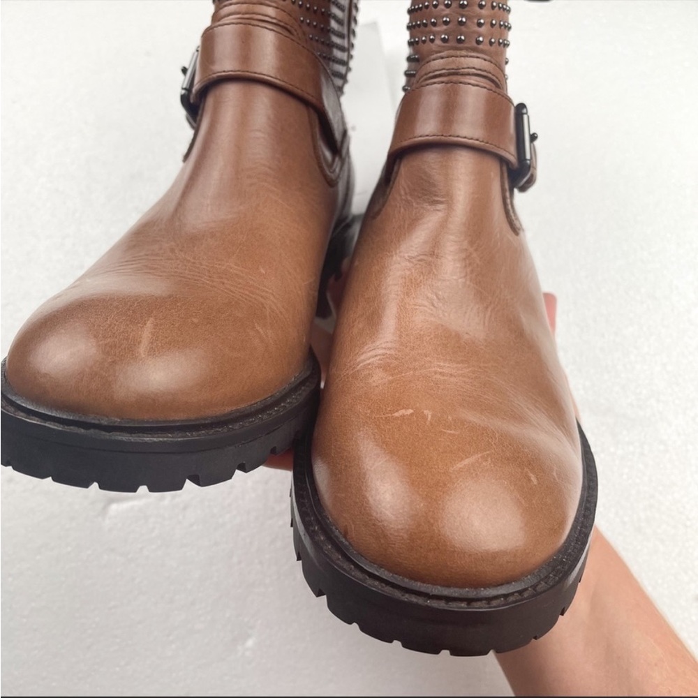COACH Gates Leather Studded Calf Boots Brown Buckle Size 8.5 - Picture 7 of 10
